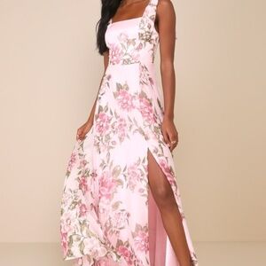 Lulus Love Me Forever Pink Floral Tie-strap Square Neck Maxi Dress - Size M